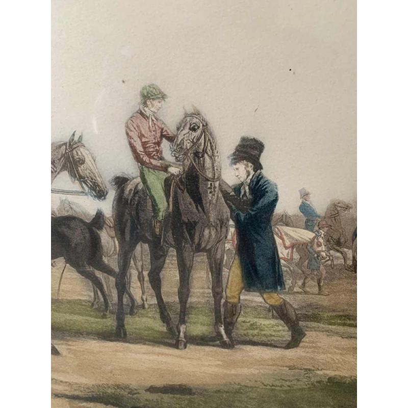 CARLE VERNET 'DÃ©part d'une Poule de 7 chevaux', gravure Ã©questre ancienne, 19Ã¨me siÃ¨cle