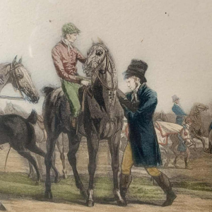 CARLE VERNET 'Départ d'une Poule de 7 chevaux', antieke paardensportgravure, 19th