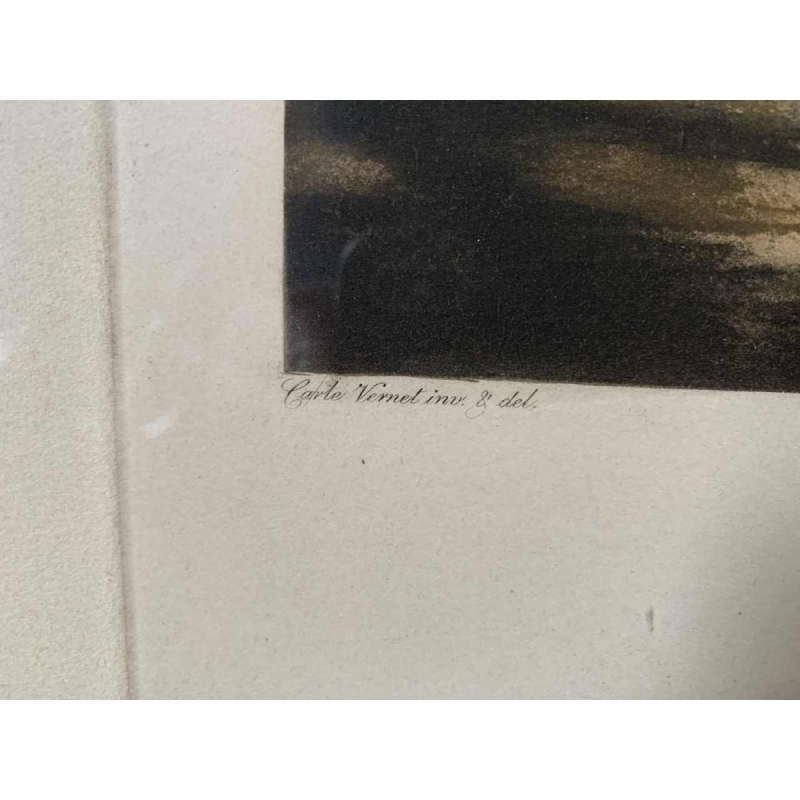 CARLE VERNET 'DÃ©part d'une Poule de 7 chevaux', gravure Ã©questre ancienne, 19Ã¨me siÃ¨cle