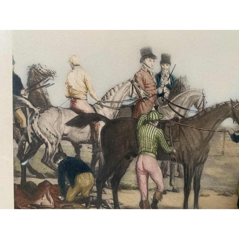 CARLE VERNET 'DÃ©part d'une Poule de 7 chevaux', gravure Ã©questre ancienne, 19Ã¨me siÃ¨cle