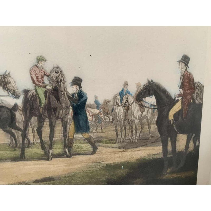 CARLE VERNET 'DÃ©part d'une Poule de 7 chevaux', gravure Ã©questre ancienne, 19Ã¨me siÃ¨cle