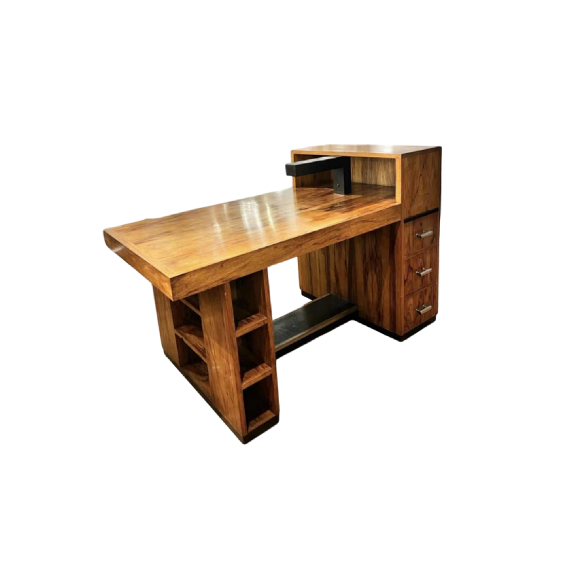 Art Deco Modernistisch dubbelzijdig notenhouten bureau, België ca 1930