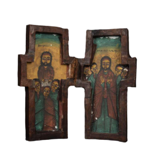 Croix diptyque en bois, icône éthiopienne, héritage spirituel, art sacré de l'Église copte, 19ème siècle