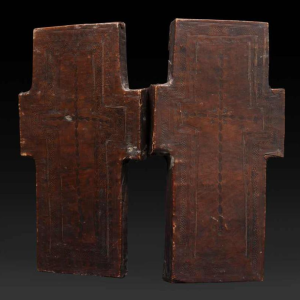 Wooden diptych cross, Ethiopian icon, spiritual heritage, sacred art of the Coptic Church, 19th century