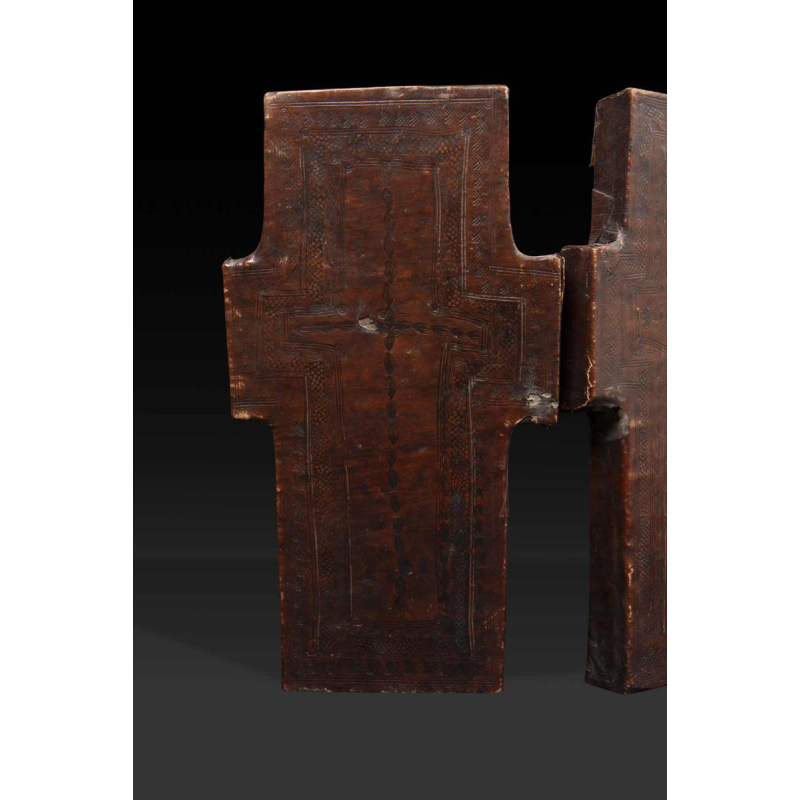 Croix diptyque en bois, icône éthiopienne, héritage spirituel, art sacré de l'Église copte, 19ème siècle