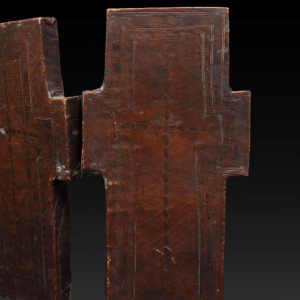 Houten tweeluik kruis, Ethiopisch icoon, spiritueel erfgoed, heilige kunst van de Koptische Kerk, 19e eeuw