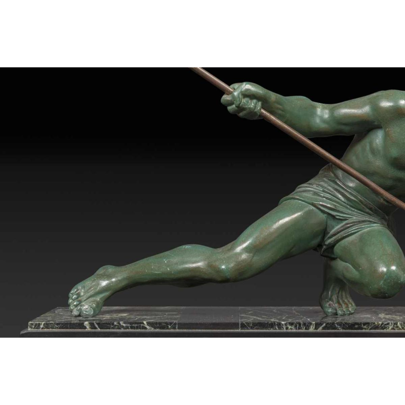 GUSTAVE LOUIS BUCHET "Inspanning" of "Atleet" Art Deco bronzen sculptuur, ca 1930