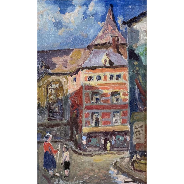 Albert DANDOY (1885-1977) « Namur : rue de la Halle » huile sur cuivre