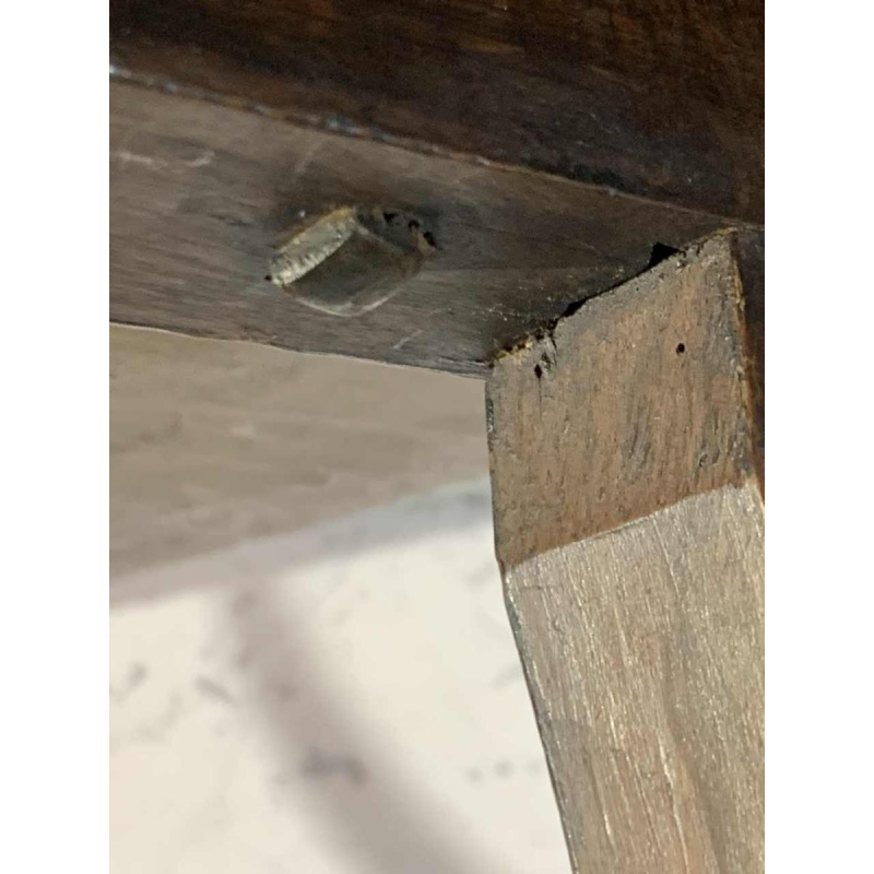 Spaanse notenhouten tafel met Lyre poten, spanner van smeedijzer, 19e eeuw