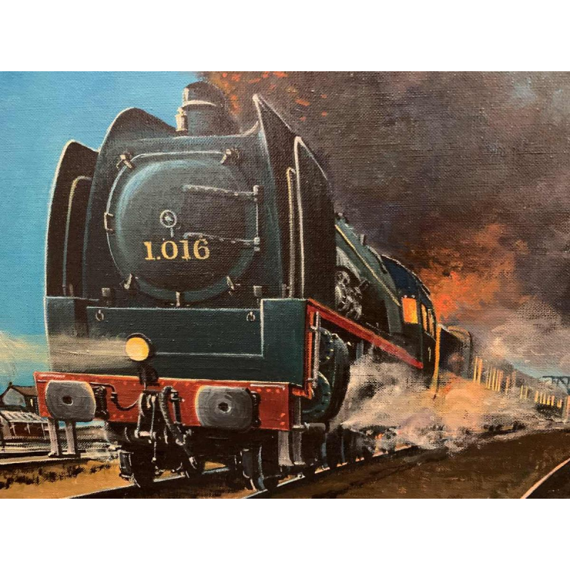 HENRI DETHIER "Train / Locomotive" Belgian Railway, Oil on canvas, 1970s