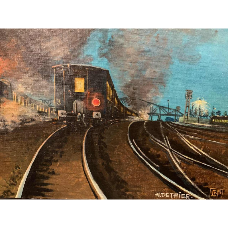 HENRI DETHIER "Trein / Locomotief" Belgische Spoorwegen, Olieverf op doek, jaren