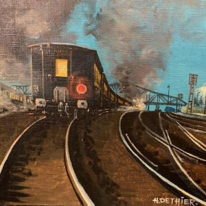 HENRI DETHIER "Train / Locomotive" Belgian Railway, Oil on canvas, 1970s