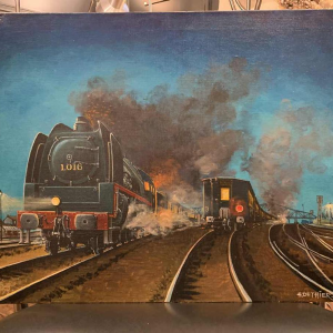 HENRI DETHIER "Trein / Locomotief" Belgische Spoorwegen, Olieverf op doek, jaren