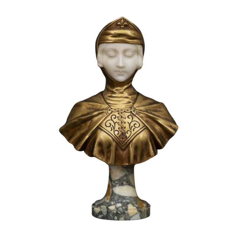 Albasten en vergulde bronzen buste van "JOAN OF ARC" door G. VAN VAERENBERGH: