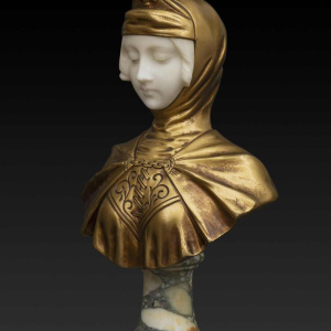Alabaster and Gilt Bronze Bust of "JOAN OF ARC" by G.VAN VARENBERGH (1873-1927):