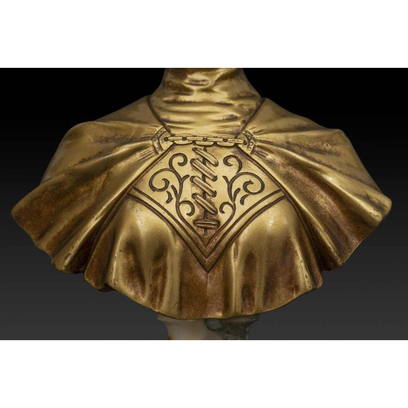 Albasten en vergulde bronzen buste van "JOAN OF ARC" door G. VAN VAERENBERGH:
