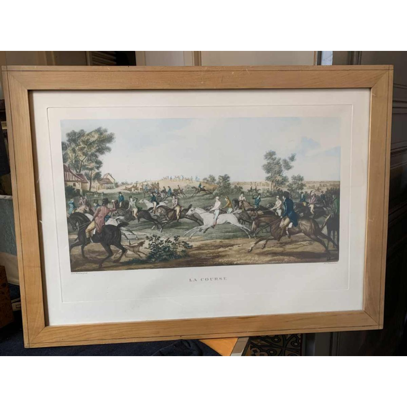 CARLE VERNET 'La Course' de chevaux, gravure Ã©questre ancienne, 19Ã¨me siÃ¨cle