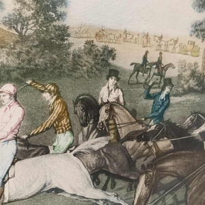 CARLE VERNET ' La Course ' antieke paardensportgravure, einde van 19th