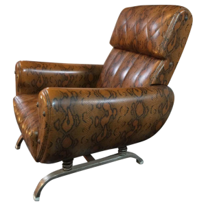Fauteuil vintage à suspension sur ressorts , Skaï Serpent, circa 1950