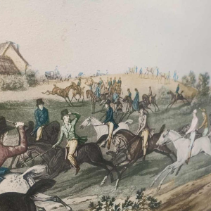 CARLE VERNET ' La Course ' horses antique equestrian engraving, end of 19th