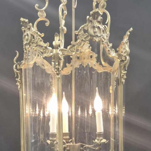 Grote zweedse lantaarn, rocaille stijl, brons en gebogen glas, 19e eeuw