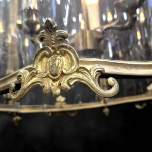 Grote zweedse lantaarn, rocaille stijl, brons en gebogen glas, 19e eeuw