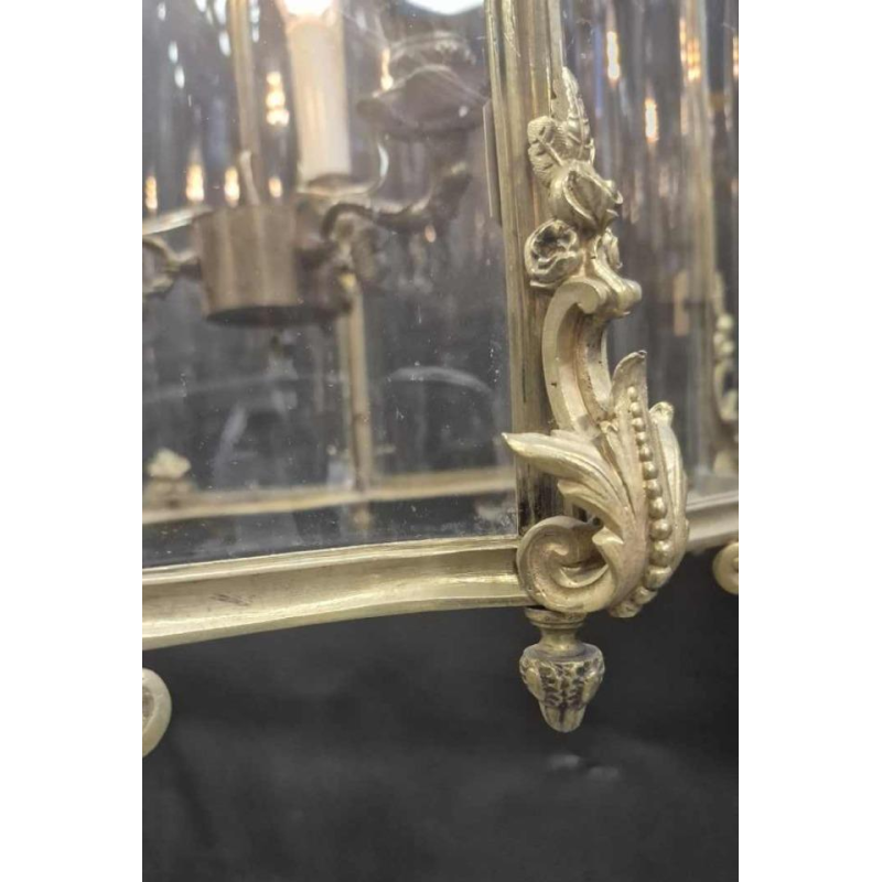 Grande lanterne suédoise de style rocaille, bronze et verre galbé, XIXe s