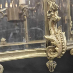 Grote zweedse lantaarn, rocaille stijl, brons en gebogen glas, 19e eeuw