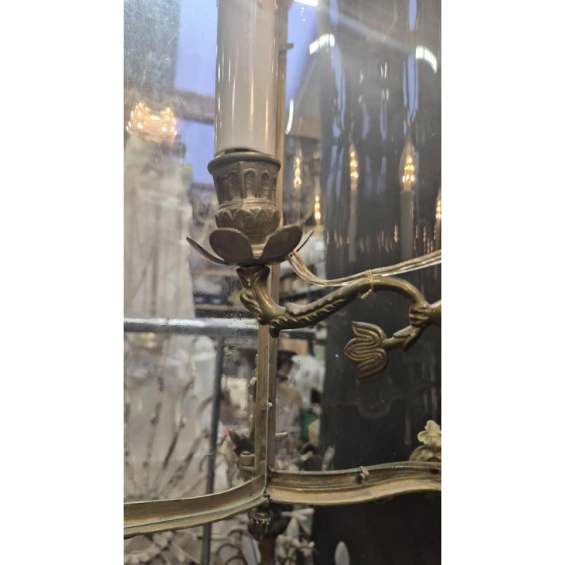 Grande lanterne suédoise de style rocaille, bronze et verre galbé, XIXe s