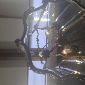 Grote zweedse lantaarn, rocaille stijl, brons en gebogen glas, 19e eeuw