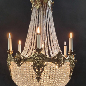 Chandelier " Pearl Bag " bronze & crystal, France circa 1900