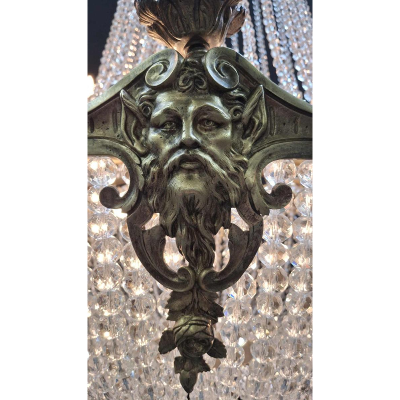 Chandelier " Pearl Bag " bronze & crystal, France circa 1900