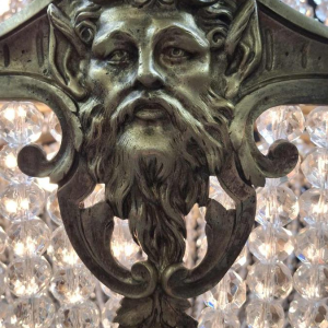Lustre " Sac à Perles " bronze & cristal, France vers 1900