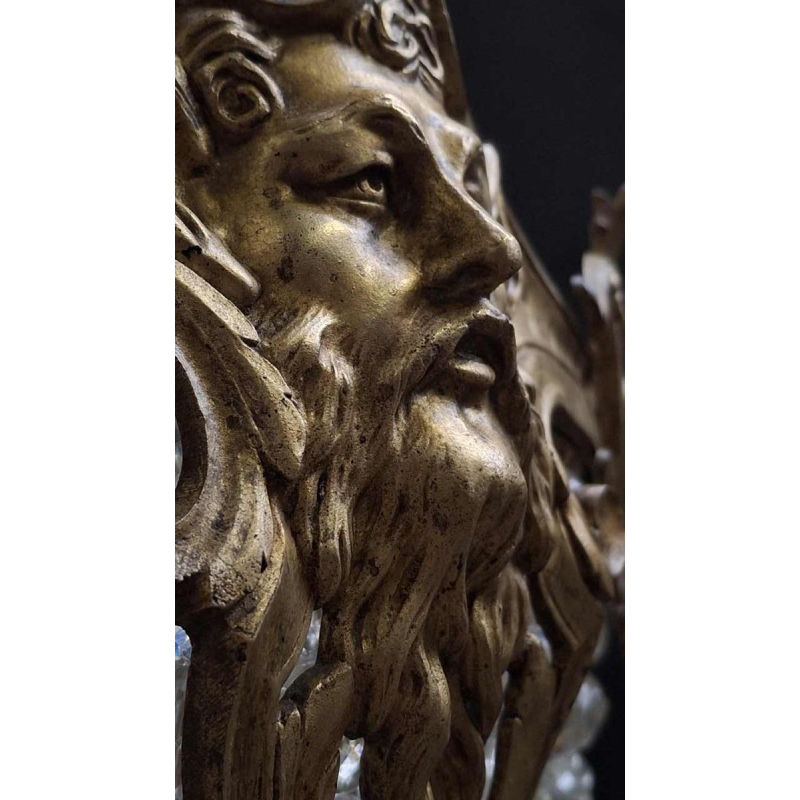 Lustre " Sac à Perles " bronze & cristal, France vers 1900