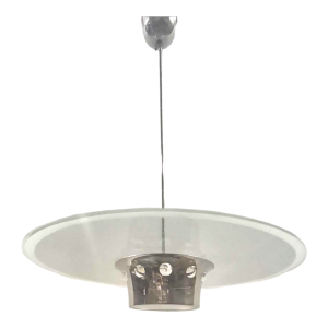 modernist Art Deco chandelier, Bauhaus style, chromed steel and glass, ca 1930