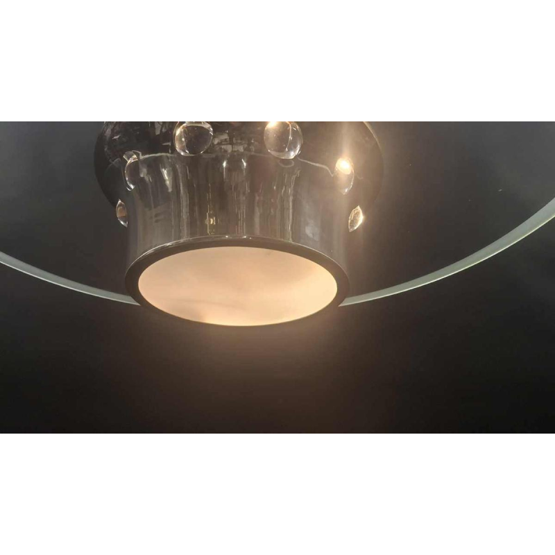 modernist Art Deco chandelier, Bauhaus style, chromed steel and glass, ca 1930