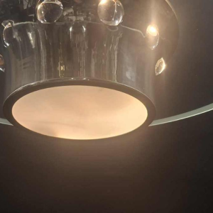 lustre Art Déco moderniste, style Bauhaus, acier chromé et verre, ca 1930