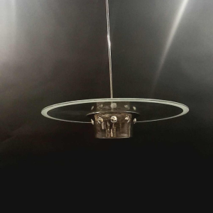 modernist Art Deco chandelier, Bauhaus style, chromed steel and glass, ca 1930