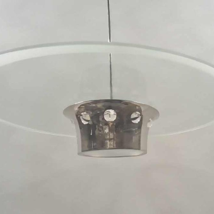 modernist Art Deco chandelier, Bauhaus style, chromed steel and glass, ca 1930