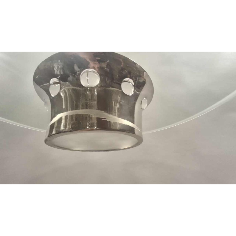 lustre Art Déco moderniste, style Bauhaus, acier chromé et verre, ca 1930