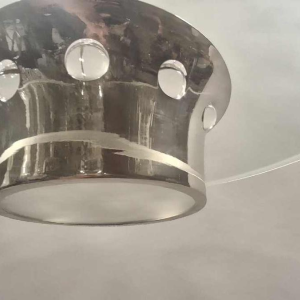 modernist Art Deco chandelier, Bauhaus style, chromed steel and glass, ca 1930