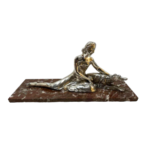 Secondo "Woman with a greyhound" bronze Art Deco sculpture