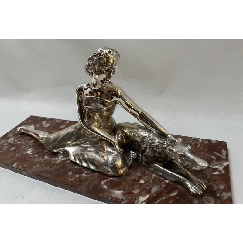 Secondo "Vrouw met windhond" brons Art Deco sculptuur