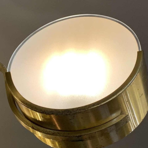 Small Modernist Art Deco gilded brass chandelier, frosted glass discs, 1940s