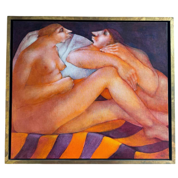 Simone TOUSSAINT «Confidences sur l'oreiller» peinture acrylique sur toile