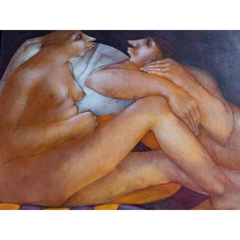 Simone TOUSSAINT «Confidences sur l'oreiller» peinture acrylique sur toile