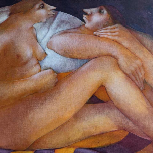 Simone TOUSSAINT Vertrouwen op het kussen schilderij acryl op doek