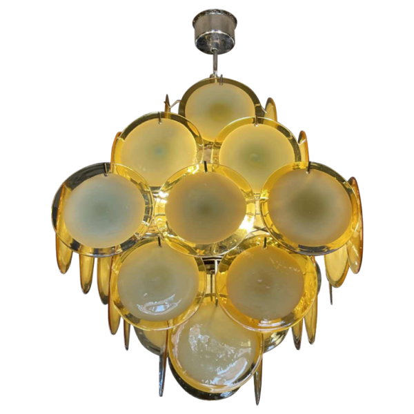 Gino Vistosi (Murano), Design Chandelier Amber White, 36 glass plates, 1960