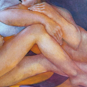 Simone TOUSSAINT «Confidences sur l'oreiller» peinture acrylique sur toile