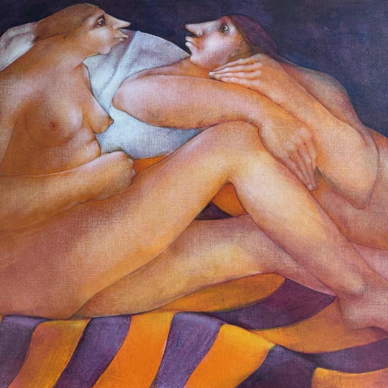 Simone TOUSSAINT «Confidences sur l'oreiller» peinture acrylique sur toile